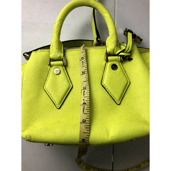 DIANE VON FURSTENBERG Voyage Itsy Double Zip Caviar Mini Satchel in Chartreuse - Picture 12 of 13